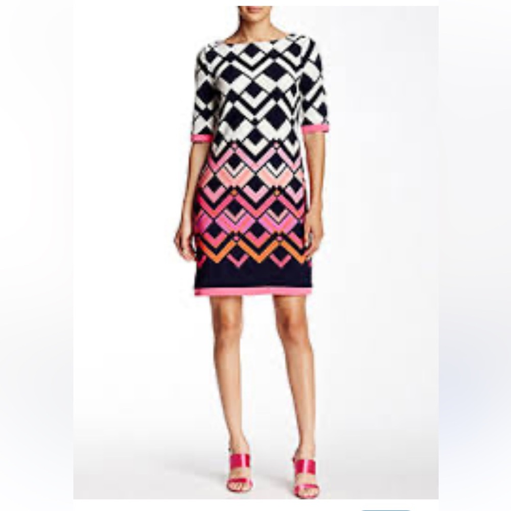 Eliza J shift dress Geometric, 3/4 sleeves, preppy, Excellent condition - Picture 2 of 9
